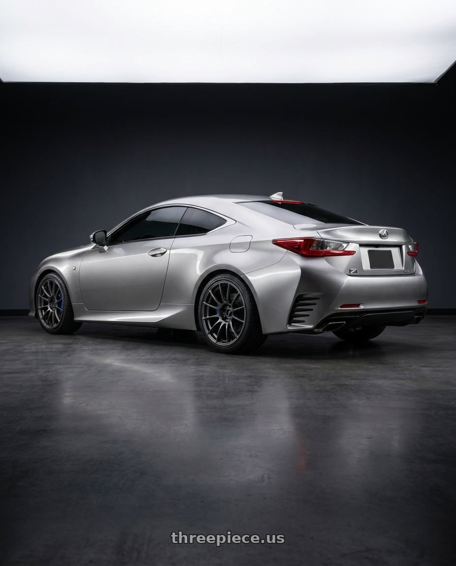 2016 Lexus RC 350 F Sport with Ssr Gtx04 5x114.3 19x9.5+38  DARK GUNMETAL wheels rear three quarter view square tires