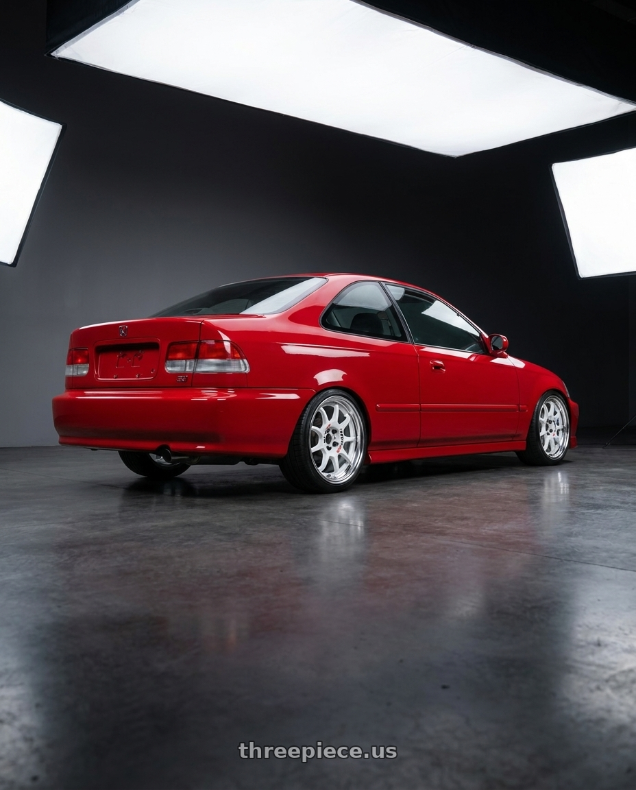 2001 Honda Civic Si Milano with Work Emotion Rs11 2p 4x100 16x7 45 white wheels rear three quarter view square tires