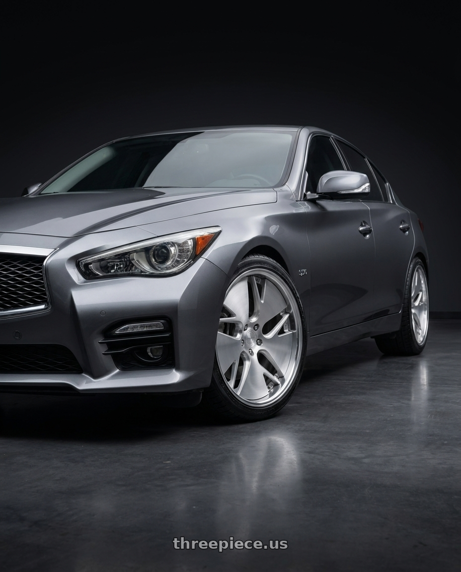 2016 Infiniti Q50 with Work Gnosis Cvd 5x114.3 21x9+45 H Disk Brush Silver Clear wheels