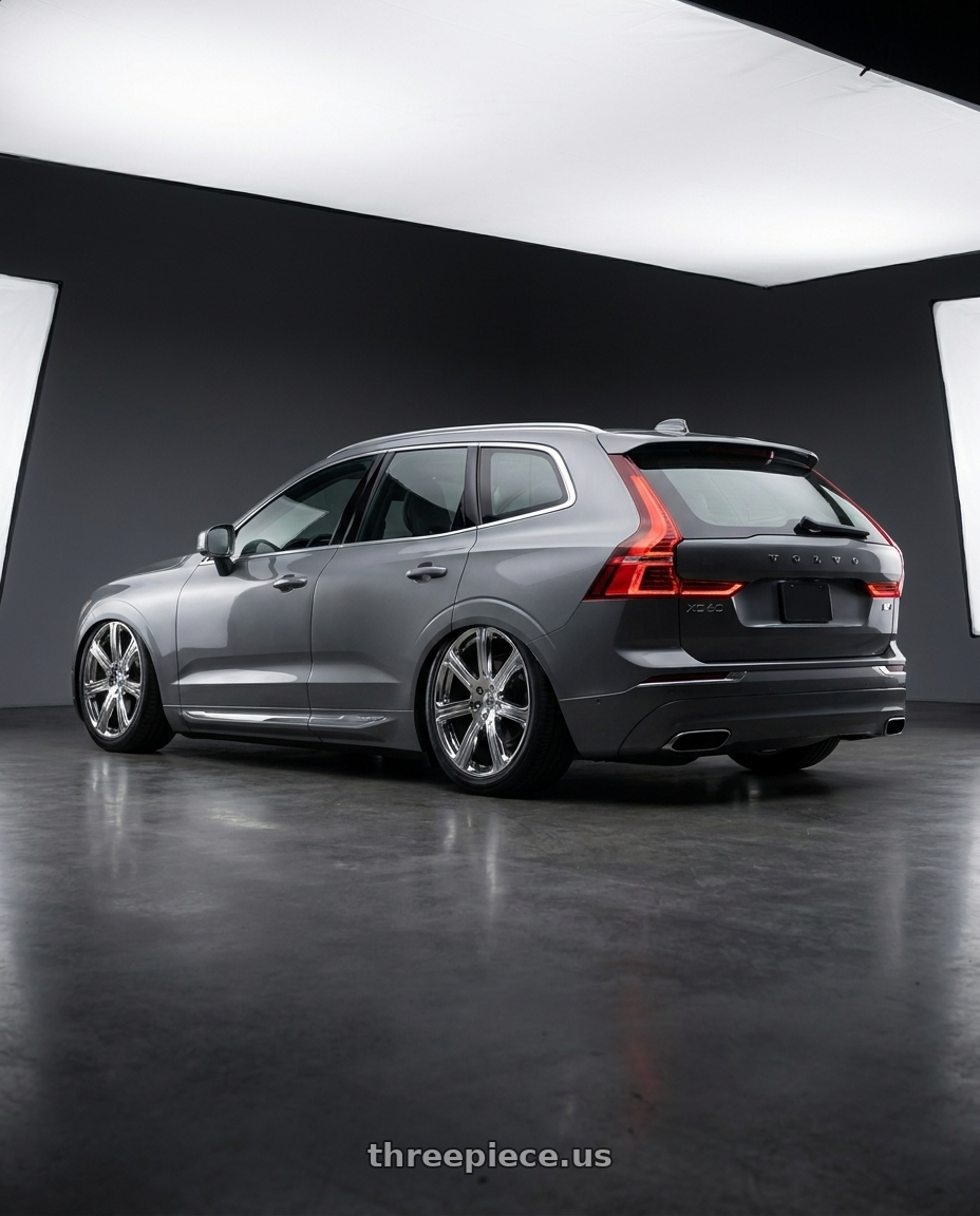 2019 Volvo xc60 with OEP 147C 6x139.7 20x8.5 +30 Chrome wheels rear three quarter view slight stretch tires