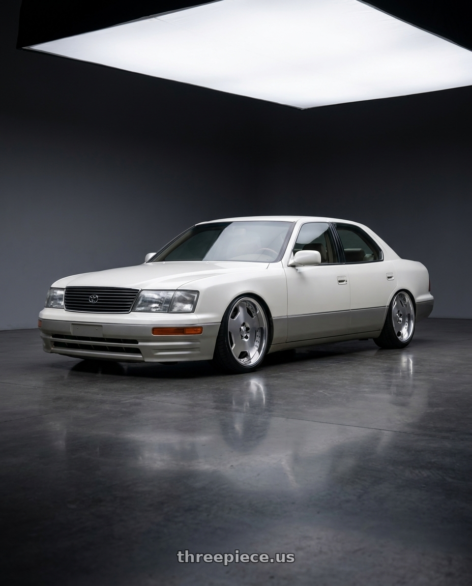 1995 Lexus LS400 base white with Work Lanvec Ld1 5x114.3 18x9.5+0 A Disk Machine Silver Polish wheels