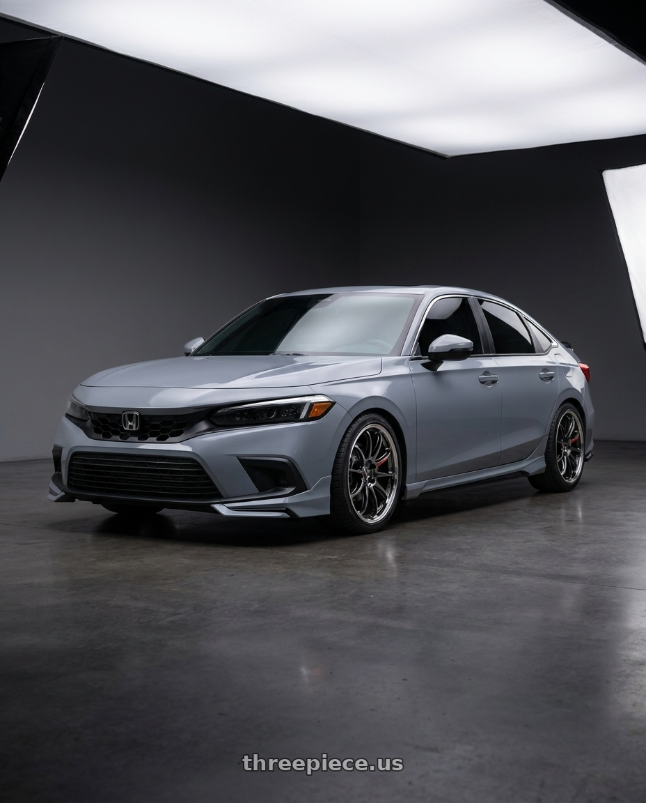 2022 honda civic touring sedan with Work Emotion Zr10 5x100 18x8.5 +38 Glim Black Diamond Rim cut wheels