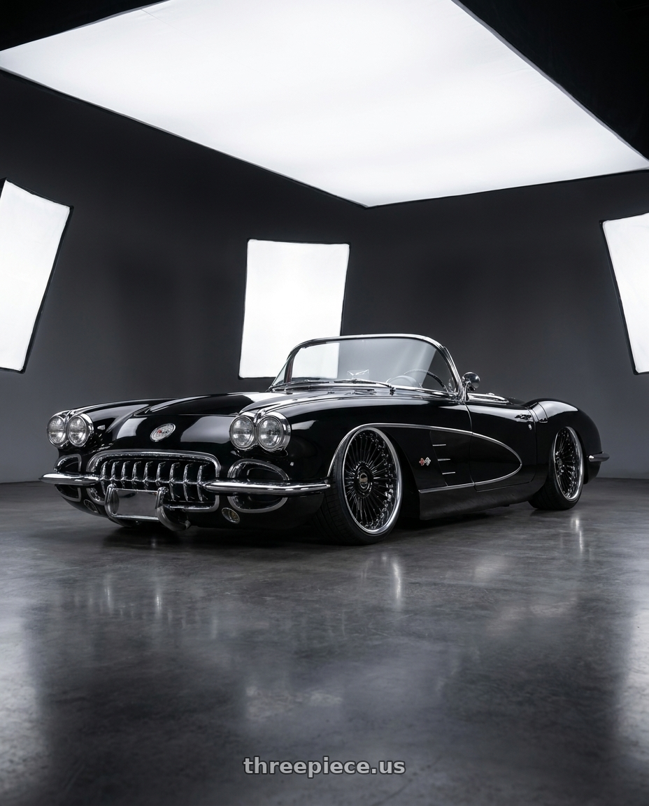 1960 Chevrolet corvette with Work Emitz Black Polish 5x100 19x9.0 +12 wheels