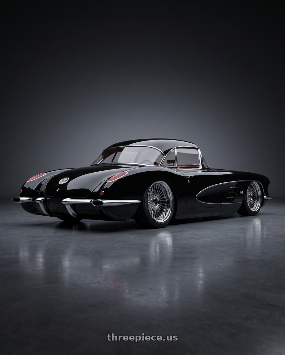 1960 Chevrolet corvette with Work Emitz Black Polish 5x100 19x9.0 +12 wheels rear three quarter view slight stretch tires