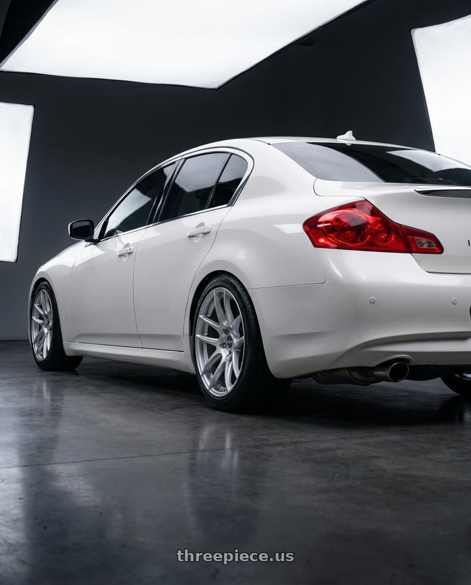 2007 INFINITI G35 with ESR Wheels CS SERIES CS8 5x114.3 19x9.5 +35 Hyper Silver wheels rear three quarter view square tires