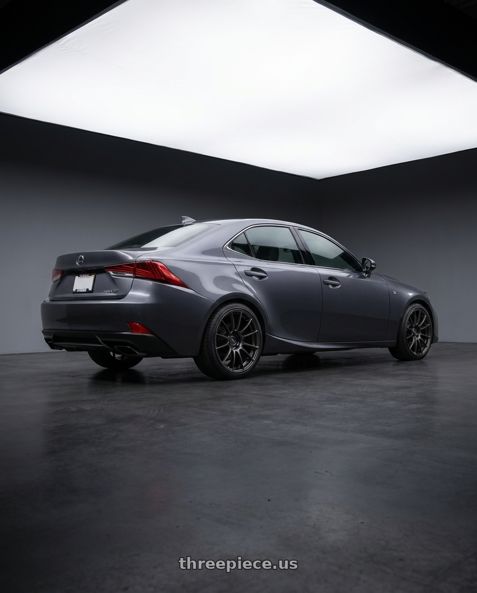 2017 Lexus is with Ssr Gtx04 5x114.3 19x8.5+38  DARK GUNMETAL wheels rear three quarter view square tires
