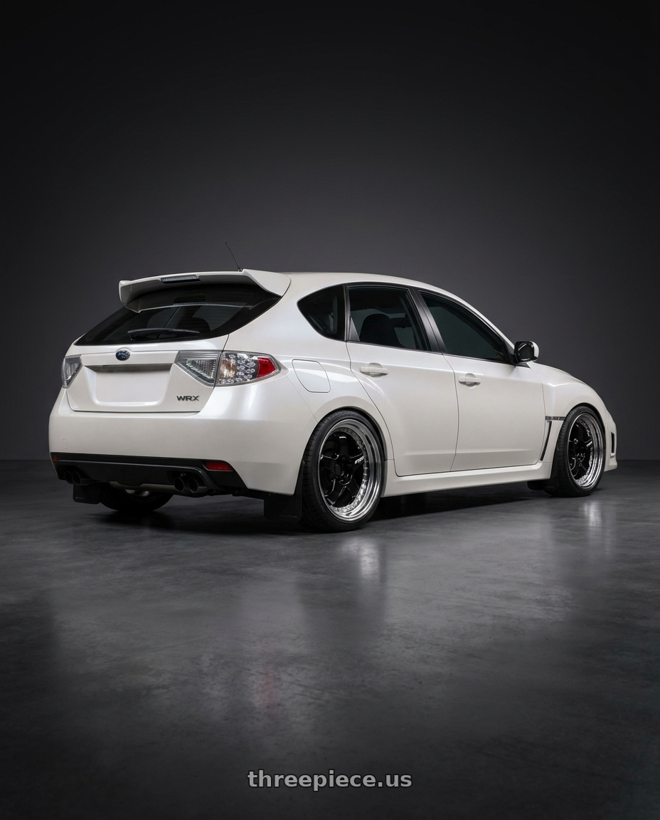 2012 Subaru Wrx Hatchback Pearl with Work Meister S1 3P 5x100 18x8.5+48 L Disk Black wheels rear three quarter view square tires