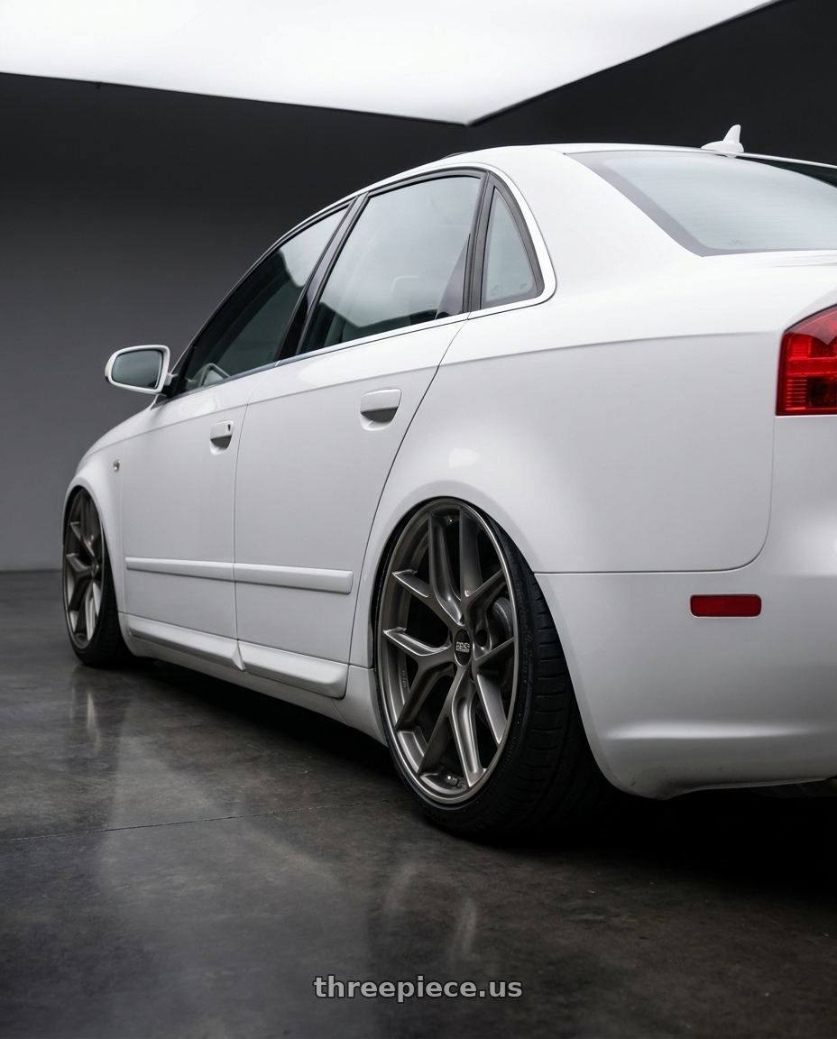 2010 Audi A4 B7 with BBS CC-R 5x112 19x8.0+27 Satin Platinum wheels rear three quarter view slight stretch tires