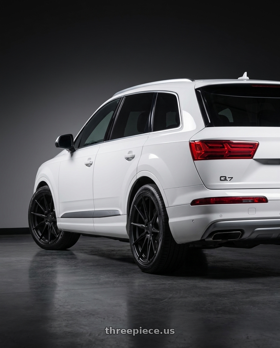 2019 audi q7 with Rohana RFX2 5x112 20x9+25 Matte Black wheels rear three quarter view square tires