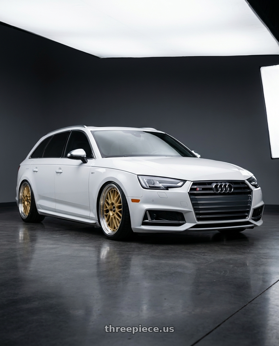 2017 audi s4 avant white with BBS LM 5x114.3 18x9.0+42 Gold wheels