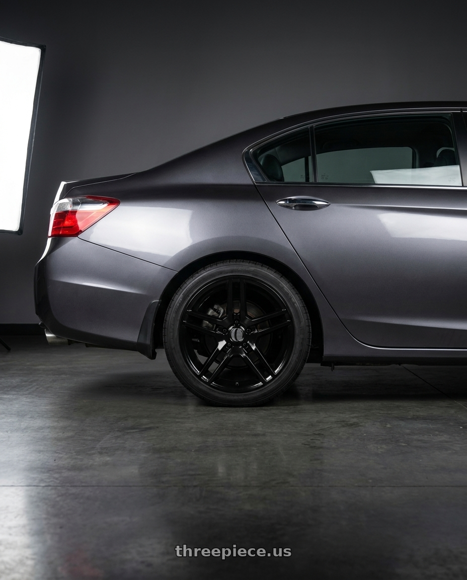 2013 Honda accord exl greg with Performance Replicas 101 18X10 +24 GLOSS BLACK wheels rear three quarter view square tires