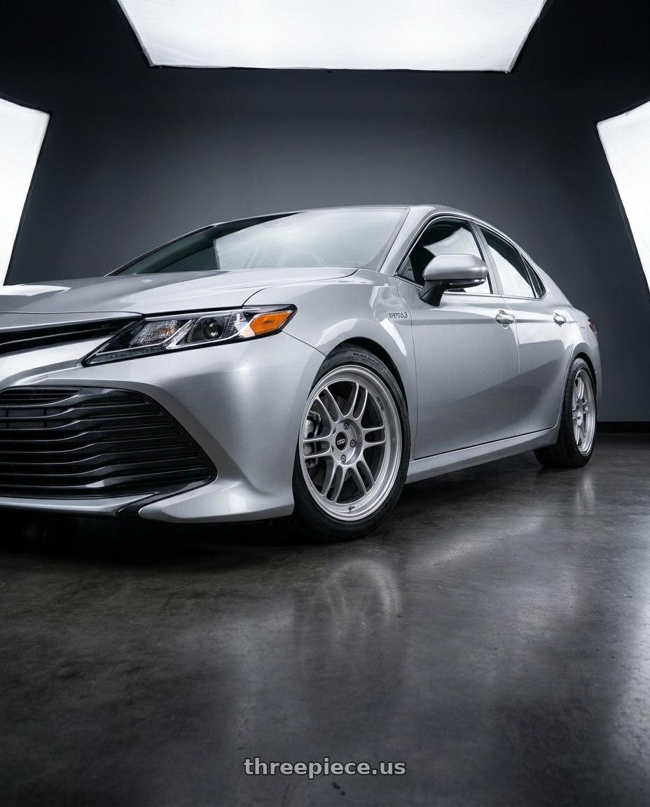 2021 Toyota Camry Hybrid LE with Enkei RPF1 5x114.3 18x9+35 Silver wheels