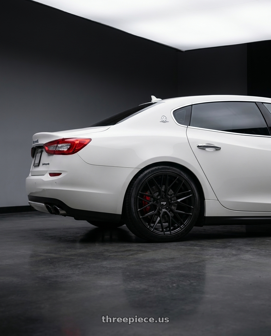 2014 maserati quattroporte gts  with Niche 1PC M190 GAMMA 5X114.3 20X9 +35 MATTE BLACK wheels rear three quarter view square tires