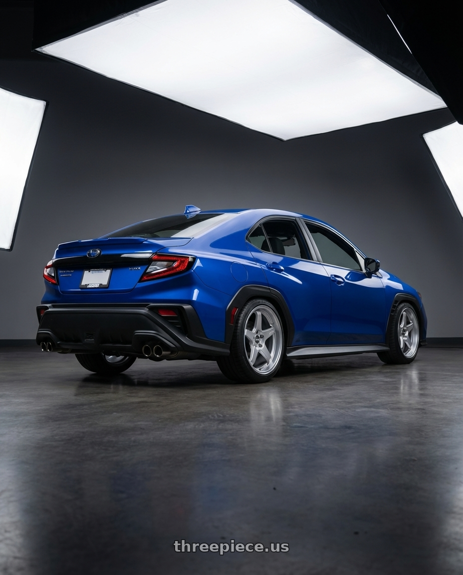 2024 Subaru WRX with ESR Wheels APEX SERIES AP5 5x114.3 18x10.5 +22 Hyper Silver wheels rear three quarter view square tires