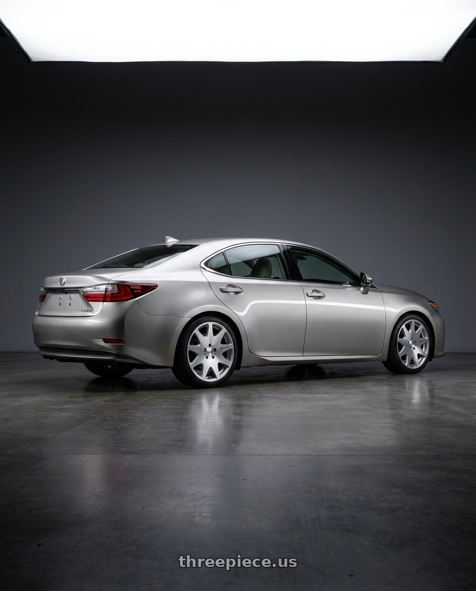 2016 lexus es350 with MRR HR3 5x112 20x8.5  +35 Silver Machine Face wheels rear three quarter view square tires