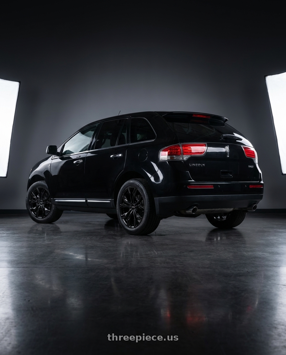 2011 Lincoln MKX limited edition with RTX Venom 5x114.3 20x8 +42 Gloss Black wheels rear three quarter view square tires