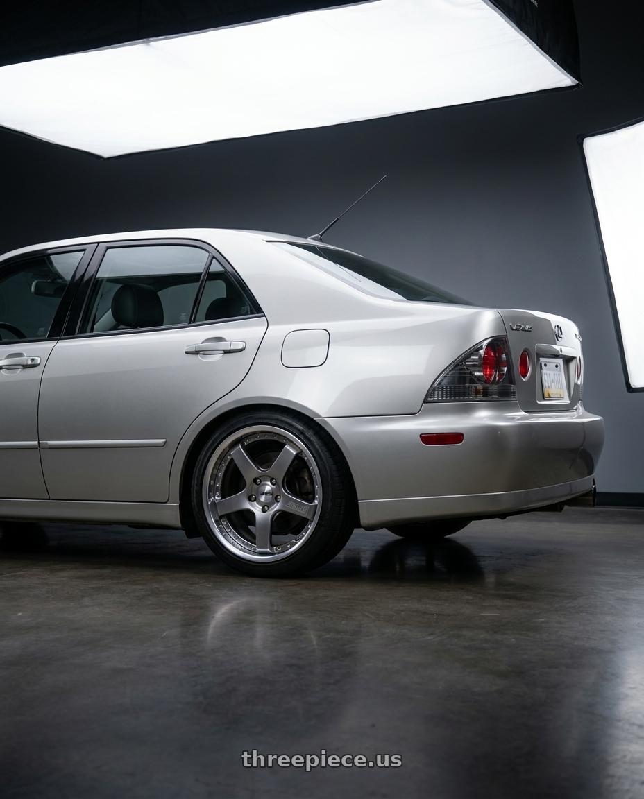 2003 Lexus is300 with SSR Professor SP4R 5x114.3 17X8.5+43 NR Disk Titan Silver wheels rear three quarter view slight stretch tires