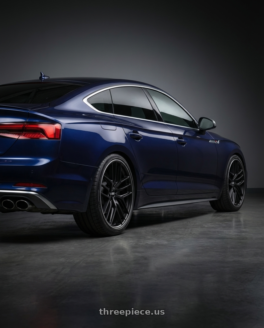 2014 Audi S5 B8 with BBS CC-R 5x112 19x9.5+42 Satin Black wheels rear three quarter view square tires