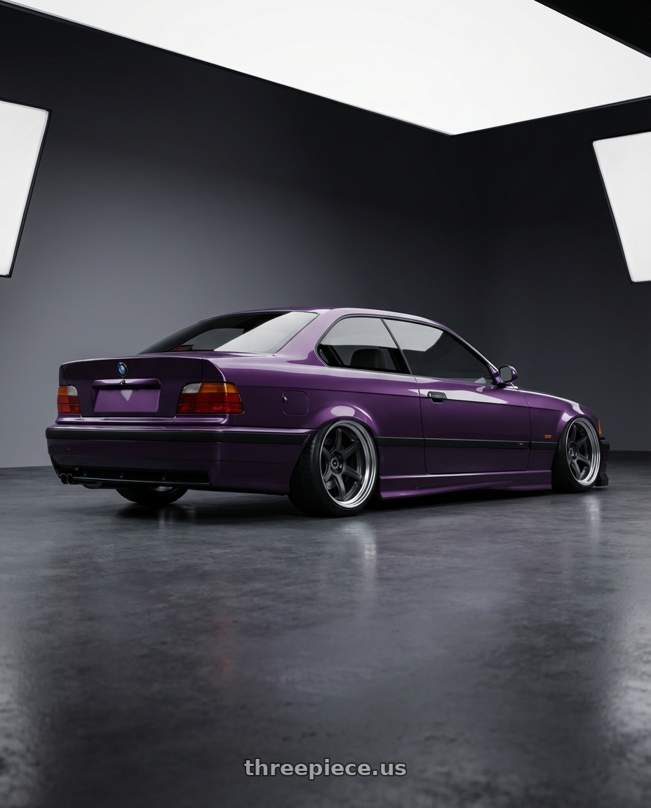 1995 BMW M3 with Work Emotion T7R 2P wheels rear three quarter view square tires