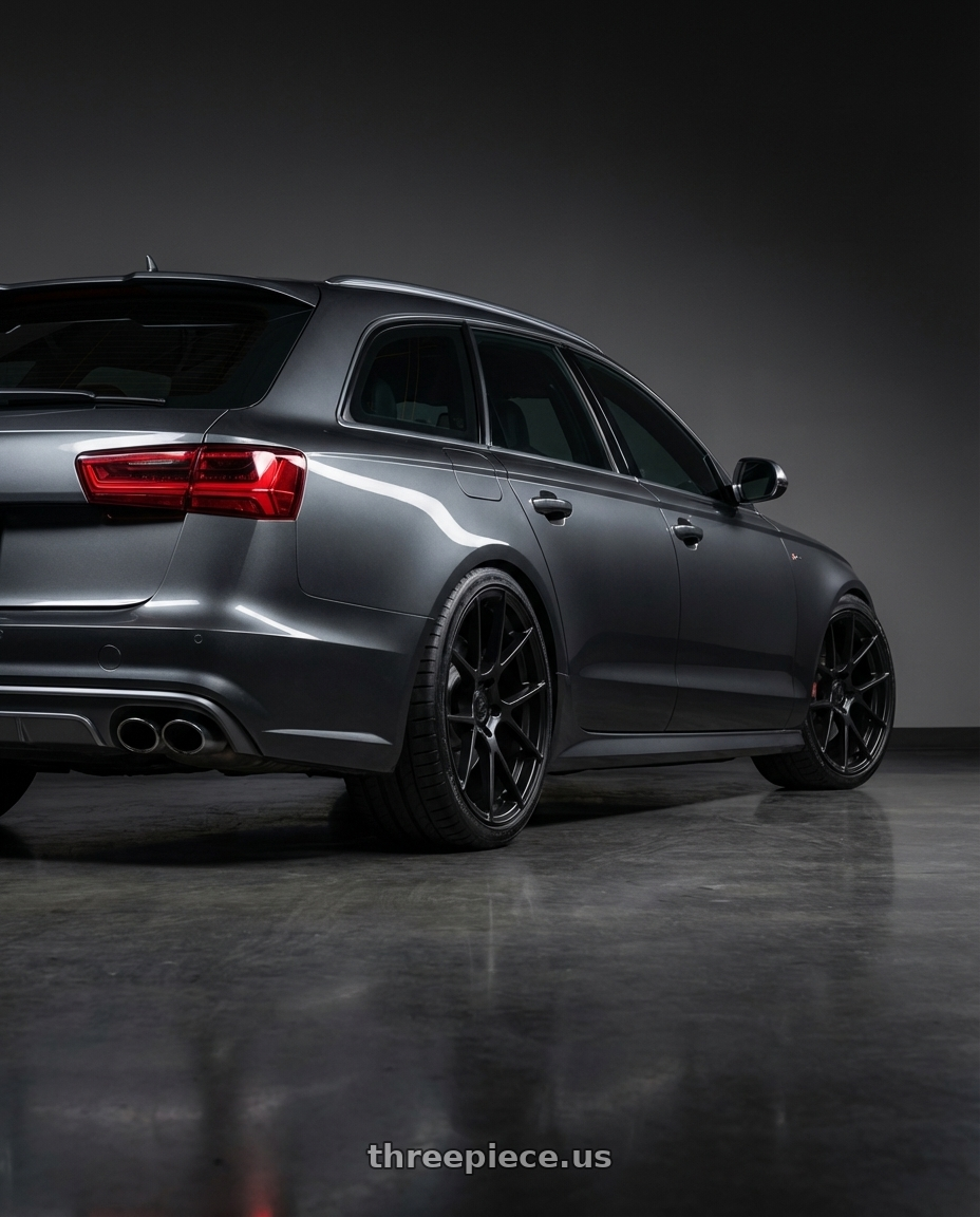 2016 Audi S6 C7 with Avant Garde Wheels M510 5X112 20x8.5 +32 Matte Black wheels rear three quarter view square tires