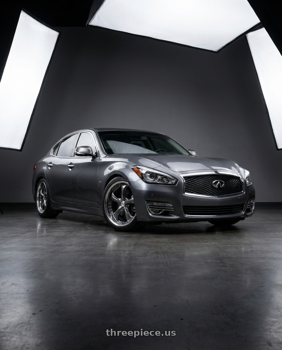 2016 Infiniti Q70 with Work Wheels VS-KF 5X114.3 19x7.5+34 Brilliant Silver Black A Disk FULL REVERSE wheels