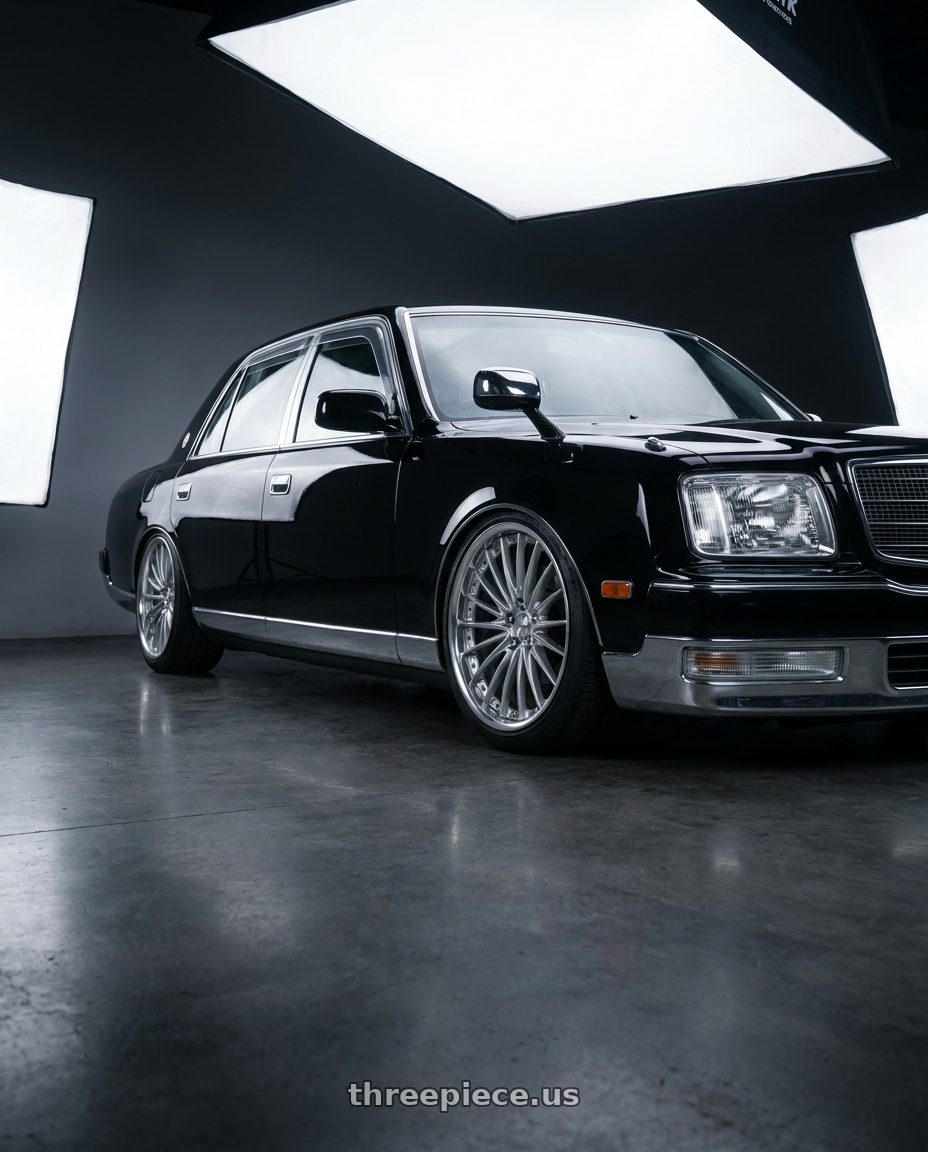 1997 Toyota Century with Work Schwert Regnitz 5x114.3 19x9.5+30 A Disk Silky Rich Silver wheels