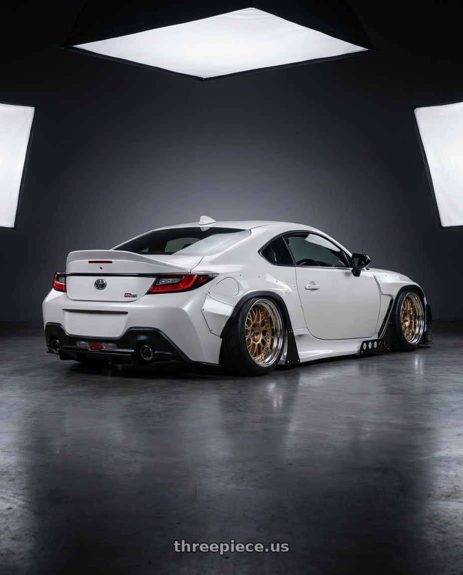 2024 GR86 Rocket Bunny with SSR Professor SPX STD 5X100 18X9.5+-26 HP Disk High Metal Bronze wheels rear three quarter view meaty tires