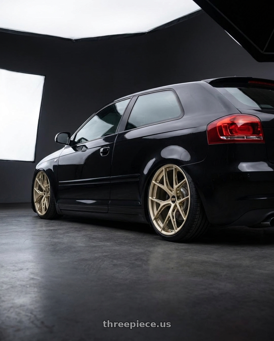 2012 Audi A3 8P with BBS FI-R Evo 5x112 19x9.5+15 White Gold wheels rear three quarter view slight stretch tires