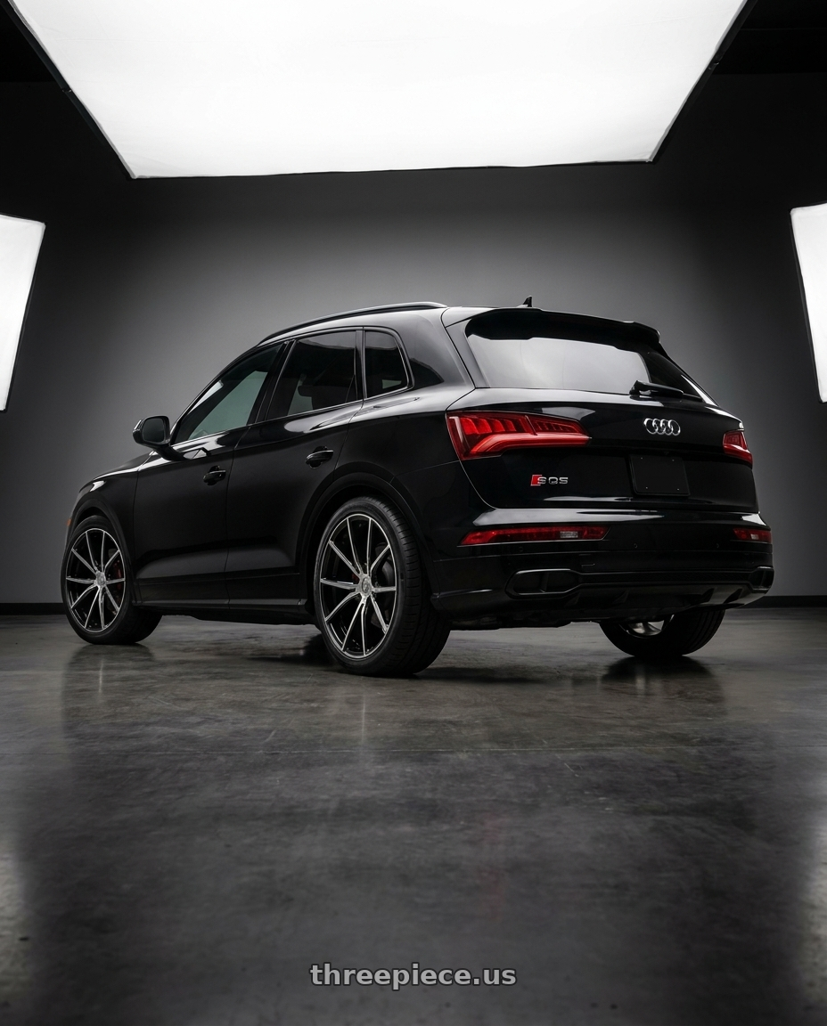 2019 Audi SQ5 with Lexani LX-TWENTY 255/50R19 wheels rear three quarter view square tires