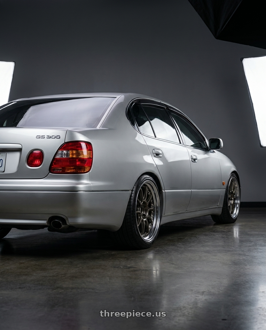 2001 Lexus gs300 with SSR Professor SP5 5x114.3 18X9.5+35 MD Disk High Metal Bronze wheels rear three quarter view square tires