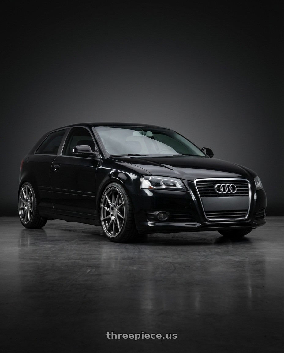 2012 Audi A3 8P with Aodhan AH09 5x112 18x8.5 +35 Hyper Black wheels front three quarter view lowered stance