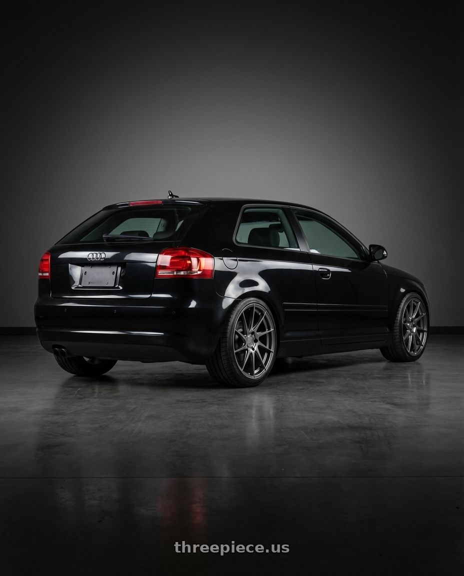 2012 Audi A3 8P with Aodhan AH09 5x112 18x8.5 +35 Hyper Black wheels rear three quarter view square tires