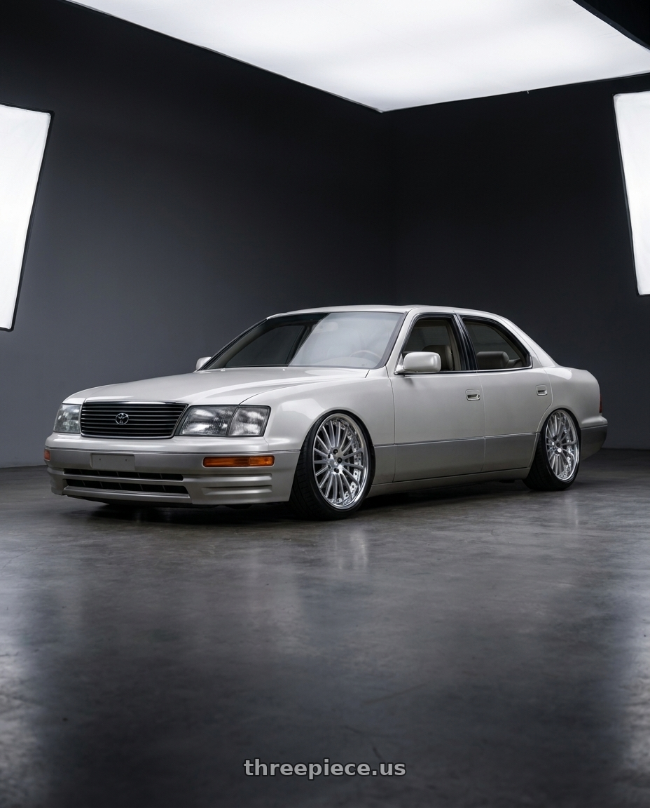 1995 Lexus LS400 with Work Lanvec Lf1 5x114.3 18x8+38 O Disk Machine Silver Polish wheels