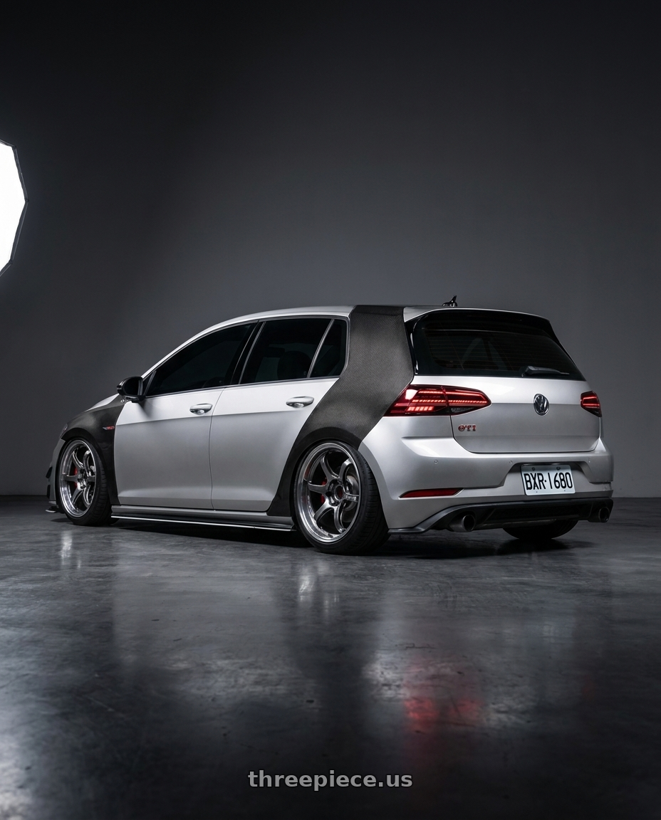 2022 Golf GTI with Advan Racing R6 5x112 20x9.0 +48 MACHINING & BLACK COATED GRAPHITE wheels rear three quarter view slight stretch tires