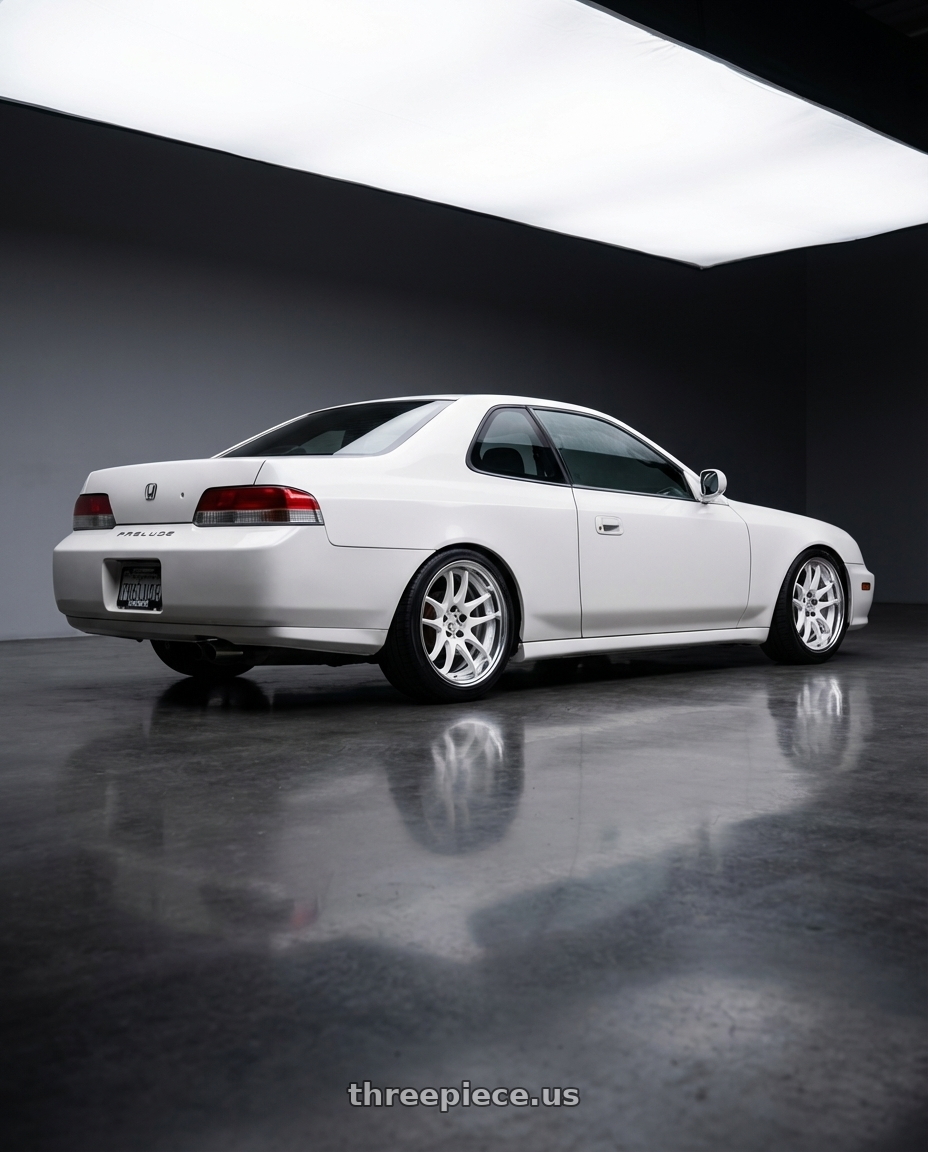 2001 honda prelude with Work Cr 2P 4x100 17x10.0 +0 Gloss White wheels rear three quarter view square tires