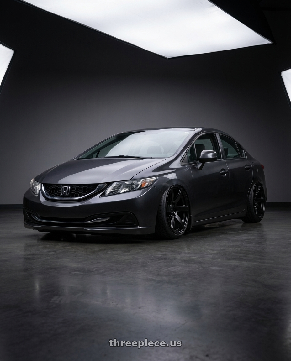 2013 Honda civic with Enkei Cyclone 6x135 18x9+12 Matte Black wheels front three quarter view stanced stance