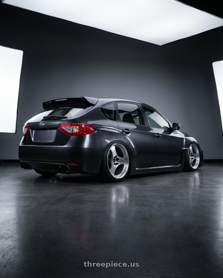 2012 subaru wrx with Advan Racing ONI2 PROGRESSIVE 5x114.3 20x9.0 +39 MACHINING & DIAMOND CUT wheels rear three quarter view slight stretch tires