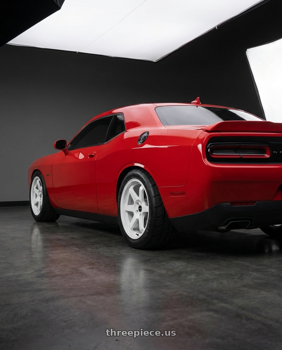 2021 Dodge Challenger GT AWD with Vors TR37 5x114.3 18x9.5  +35 White wheels rear three quarter view meaty tires
