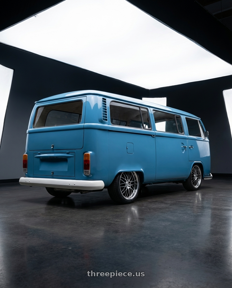 vw bay 1968 with XIX Wheels XIX 05 5x114.3 20x8.5 +35 Gloss Black Machined wheels rear three quarter view square tires