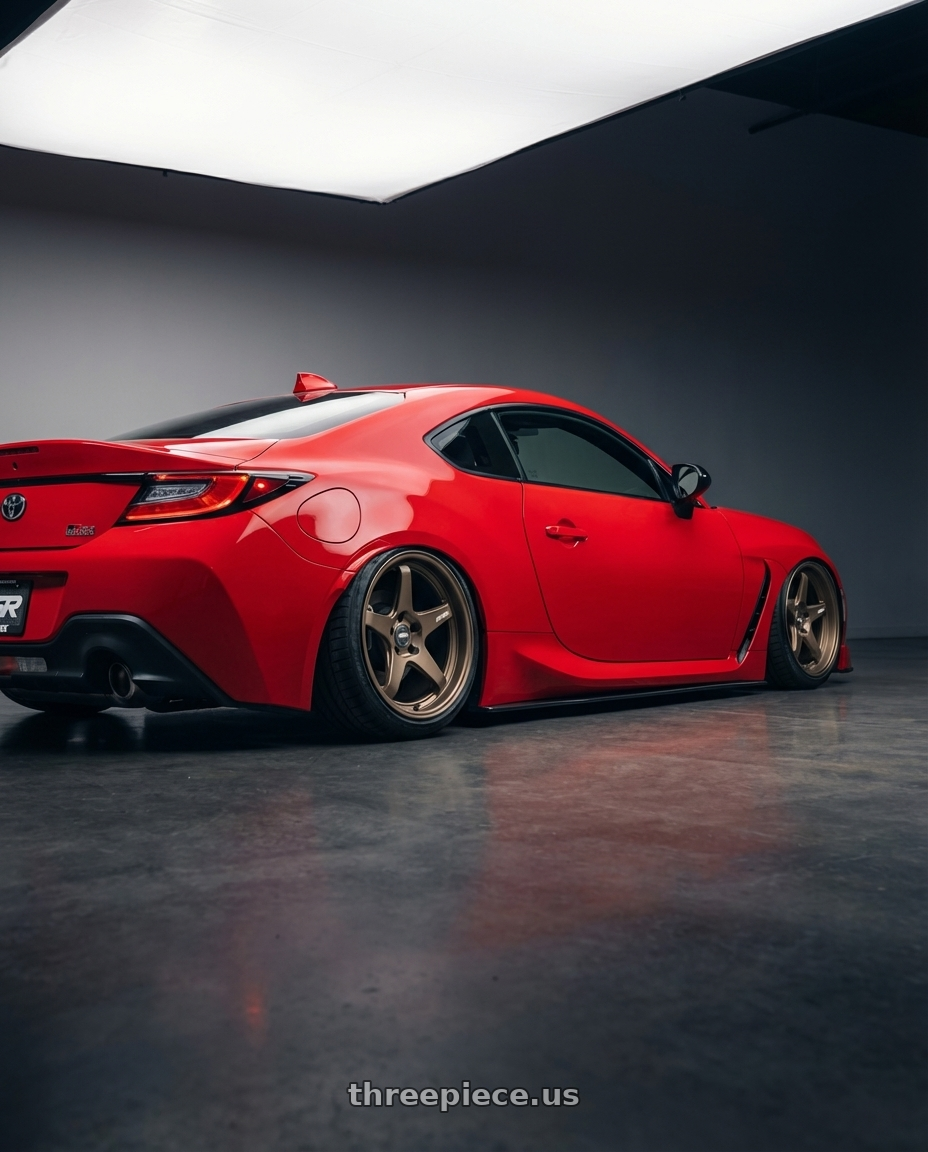 2024 Toyota GR86 with ESR Wheels APEX SERIES AP5 5x114.3 18x9.5 +22 Matte Bronze wheels rear three quarter view slight stretch tires