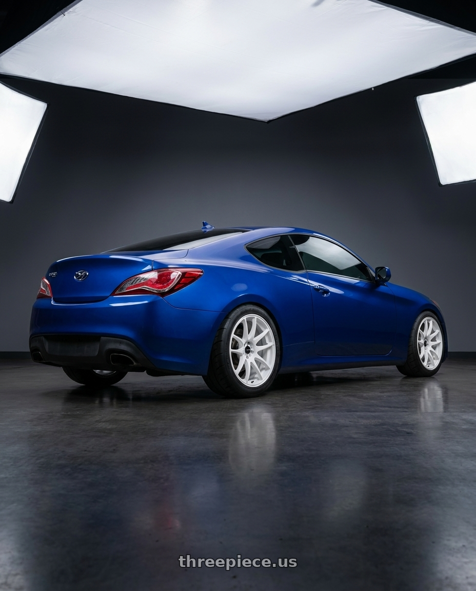 2013 Hyundai genesis coupe 2.0t with Vors TR4 5x114.3 19x8.5  +35 White wheels rear three quarter view meaty tires