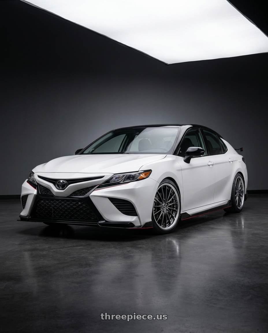 2021 Toyota Camry TRD with Work Schwert Regnitz 5x114.3 19x8+38 A Disk Brilliant Silver Black wheels