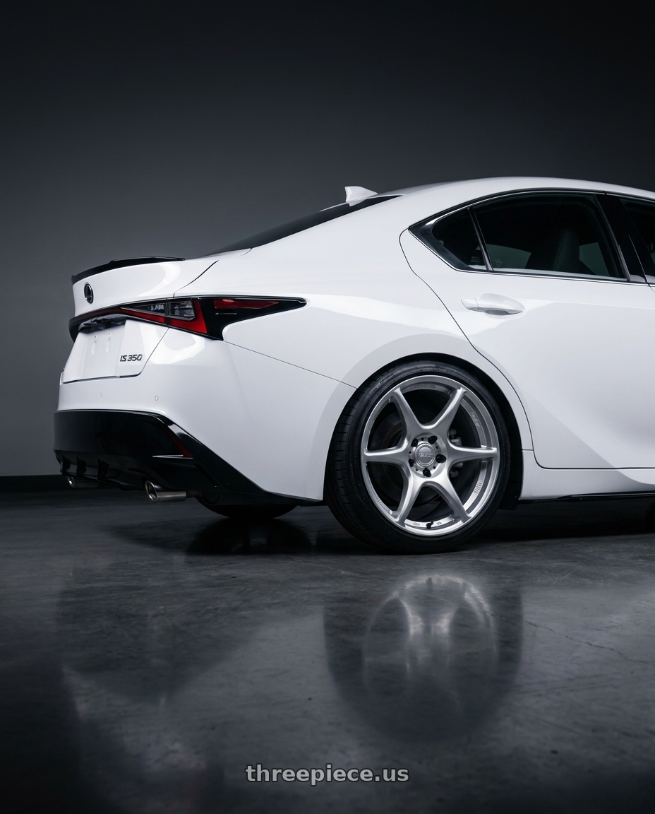 2024 Lexus IS 350 with Kansei K11S Tandem 5x114.3 19x9.5 22 Hyper Silver wheels rear three quarter view square tires