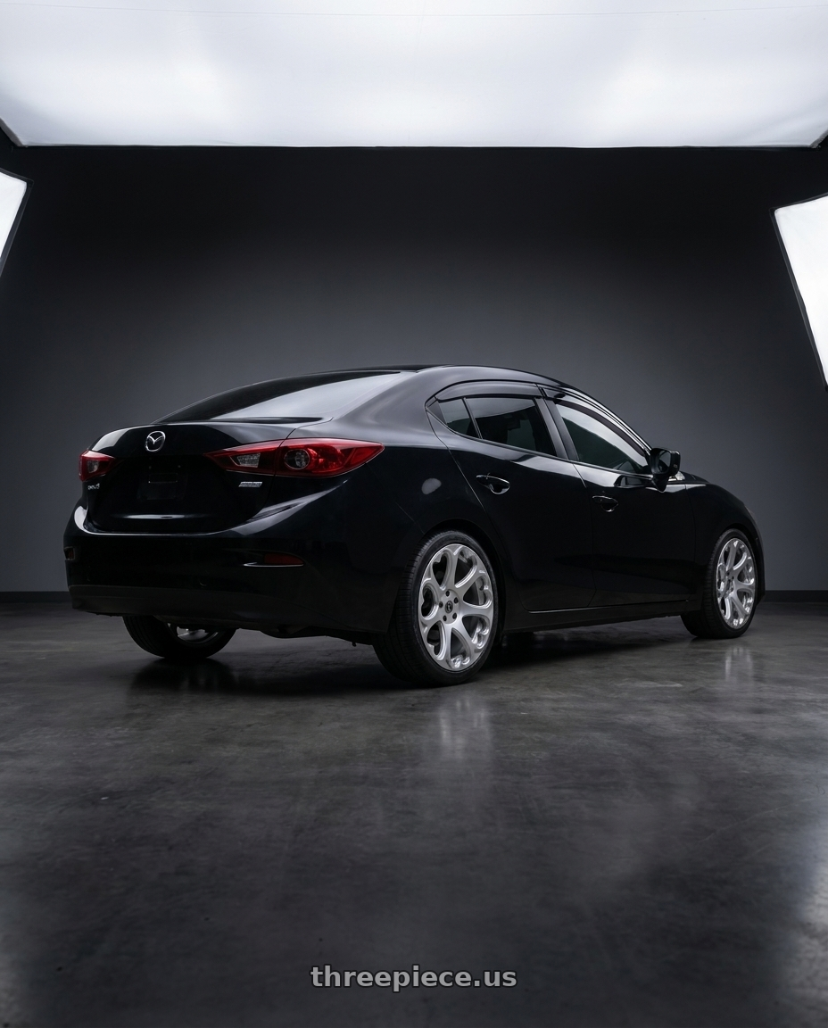 2017 mazda 3 sport with Heritage Wheel Kokoro Monoc 5X114.3 18x8.5+35 Silver wheels rear three quarter view square tires
