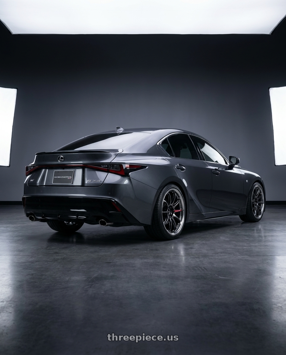 2023 is 350 f sport with Work Emotion Zr10 5x114.3 18x9.5 +38 Glim Black Diamond Rim cut wheels rear three quarter view square tires