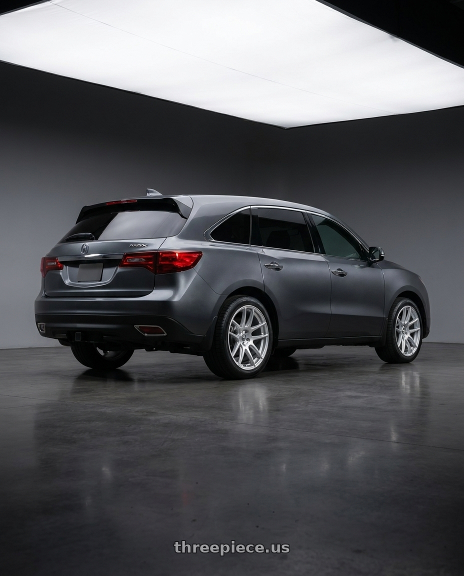 2014 Acura Mdx with ESR Wheels CS8 5x114.3 19x8.5 +35 Hyper Silver wheels rear three quarter view square tires