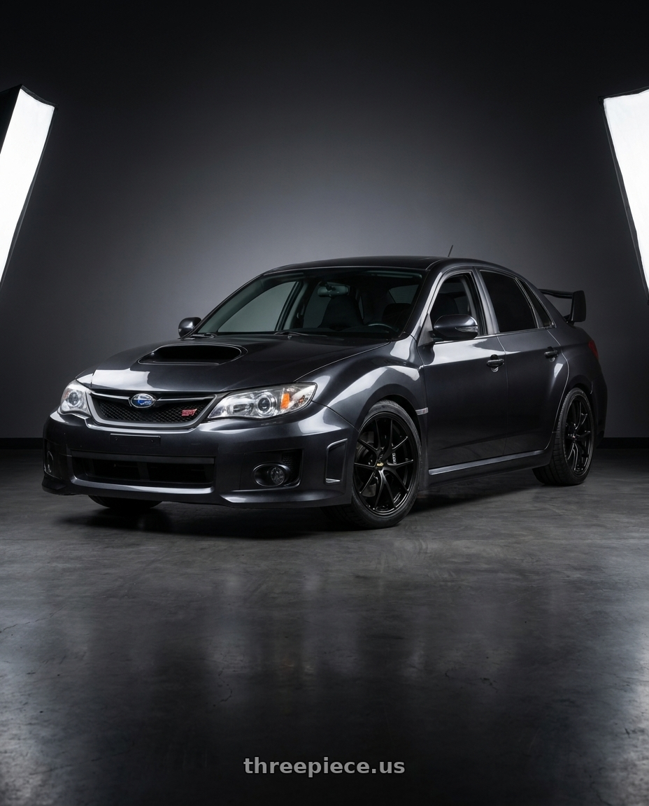 2013 Subaru WRX STI sedan with BBS RI-A 5x114.3 18x9.5+35 Diamond Black wheels