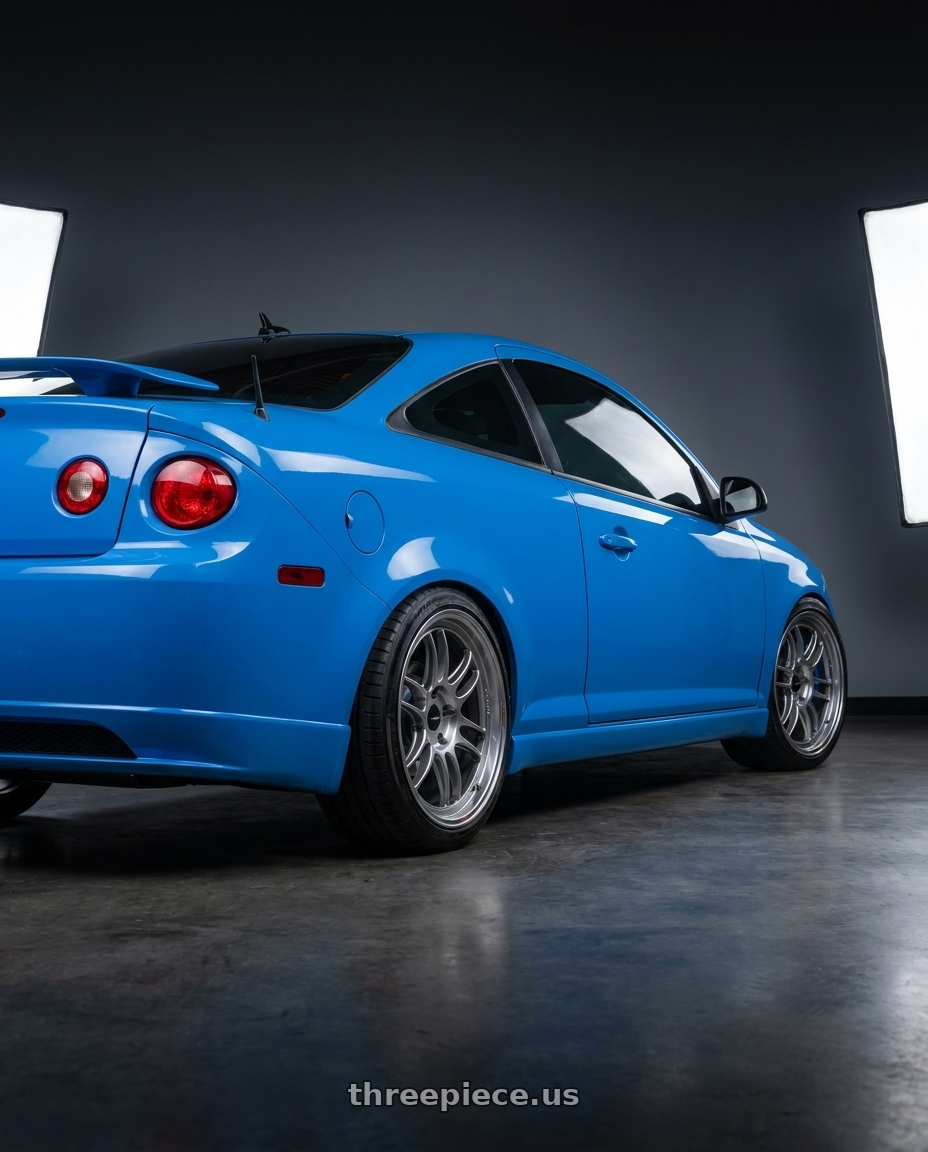 2008 chevy cobalt ss with Enkei GTC02 5x114.3 18x8+35 Hyper Silver wheels rear three quarter view slight stretch tires