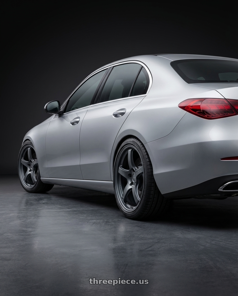 2022 Mercedes-Benz C-Class W206 with Gram Lights 57CR 5x112 19x9.5+25 Gunblue II wheels rear three quarter view square tires