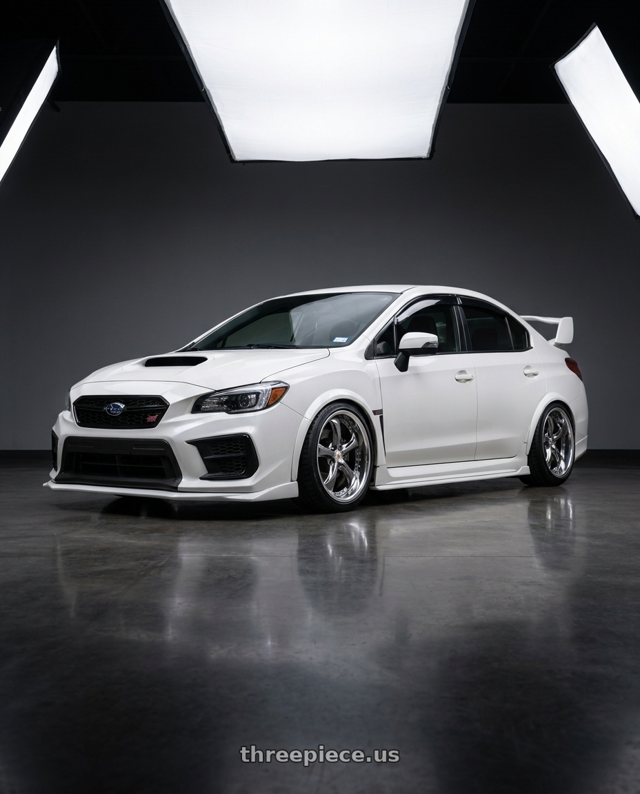 2018 Subaru WRX STI with Work Wheels VS-KF 5X114.3 19x10.5+9 Brilliant Silver Black A Disk FULL REVERSE wheels